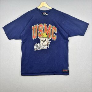 Vintage USMC T Shirt Mens L Blue Marines Corps Bulldog Graphic Print USA 90s